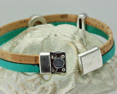NEW! Tan Cork and Turquoise Leather Silver-Plated Wrap Bracelet