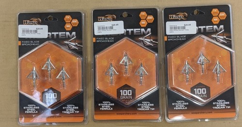 3 pack deal Wasp Mortem 100 Grain Fixed Stainless Steel Broadhead 9 Broadheads