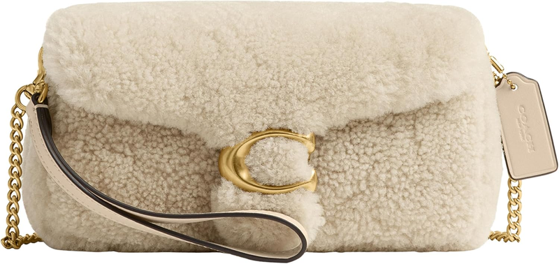 COACH Womens Tabby Chain Crossbody Bag 19 In Shearling Beige One Size