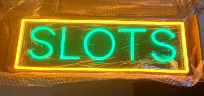 LED NEON SLOTS Sign |  LED Light green & orange | 26'' x 9'' NEW IN BOX 