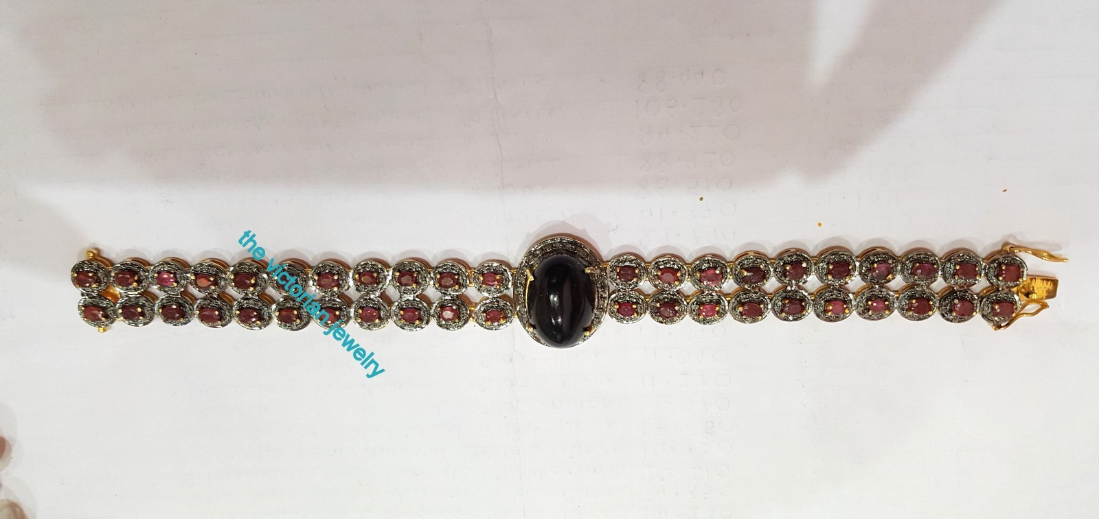 Real Ruby Black Onyx Pave Diamond Bracelet 925 Sterling Silver Victorian Jewelry