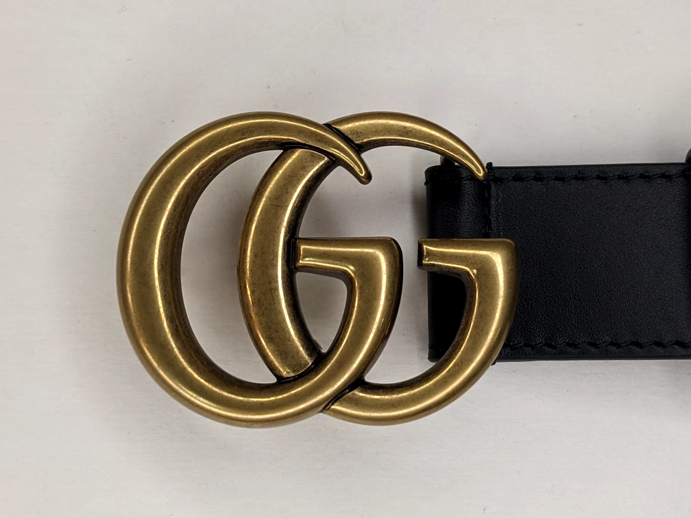Pre-owned Gucci Authentic  Women's Slim Smooth Leather Belt With Gg Buckle 409417 In Black