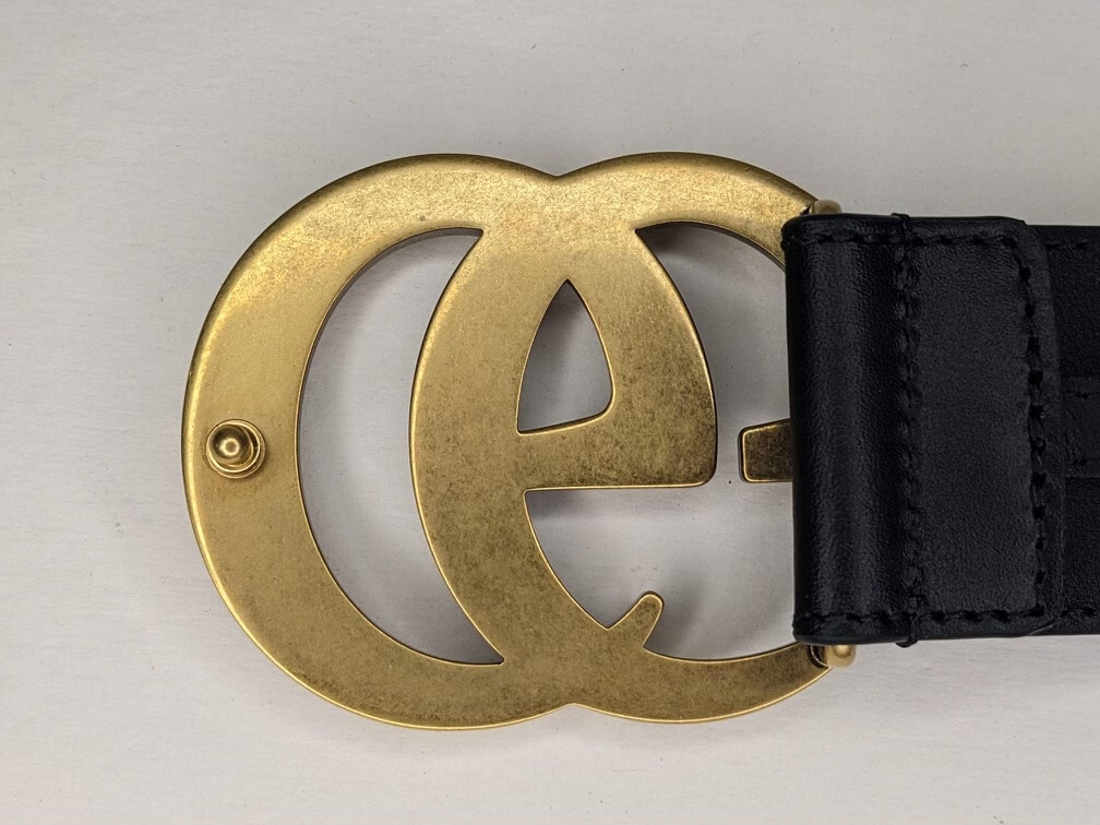 Pre-owned Gucci Authentic  Women's Slim Smooth Leather Belt With Gg Buckle 409417 In Black