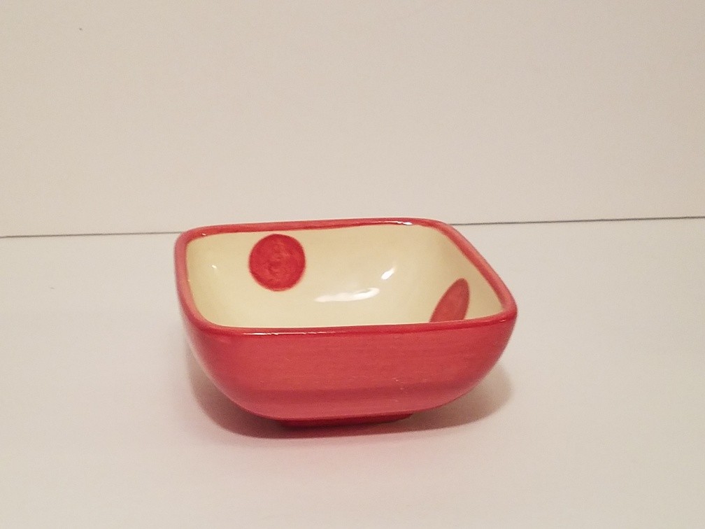 New Gail Pittman Pottery Monogram Red Dot C Small Square Bowl Hand Signed