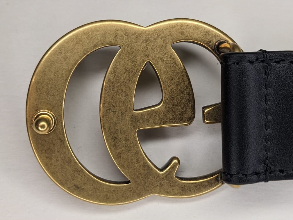 Pre-owned Gucci Authentic  Women's Slim Smooth Leather Belt With Gg Buckle 409417 In Black