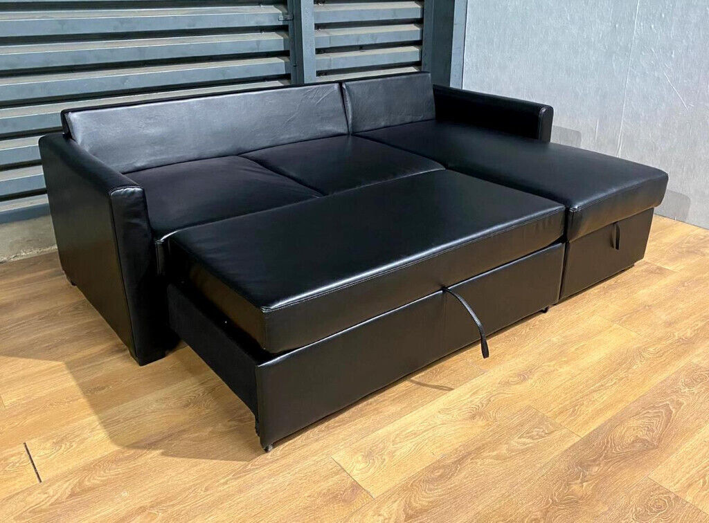 Faux Leather Corner Sofa Bed Black, Fabric And Faux Leather Corner Sofa Bed Ikea Uk