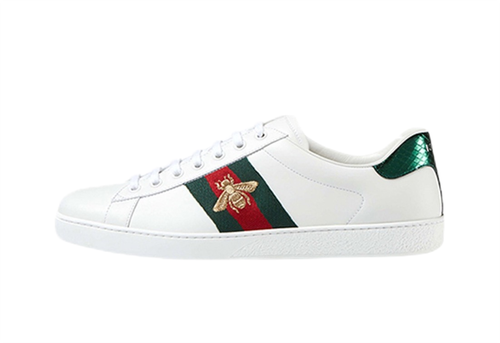 Pre-owned Gucci Ace Bee Embroidery Fashion Board Shoes Womens Size White Green Sneaker