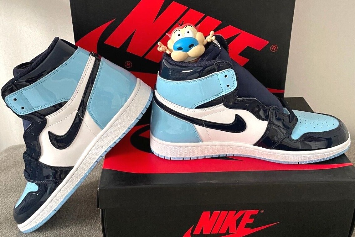 Pre-owned Jordan Nike Air  1 Retro Hi Og 2019 Blue Chill Unc 10-12w Patent Travis Olive In Green