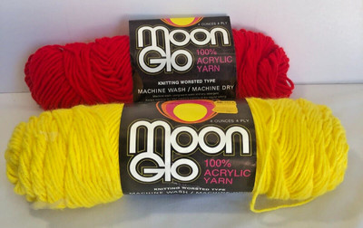 2 Vintage Moon Glo 100% Acrylic Yarn Brt Yellow Scarlett 4oz 4 Ply Heritage Mill