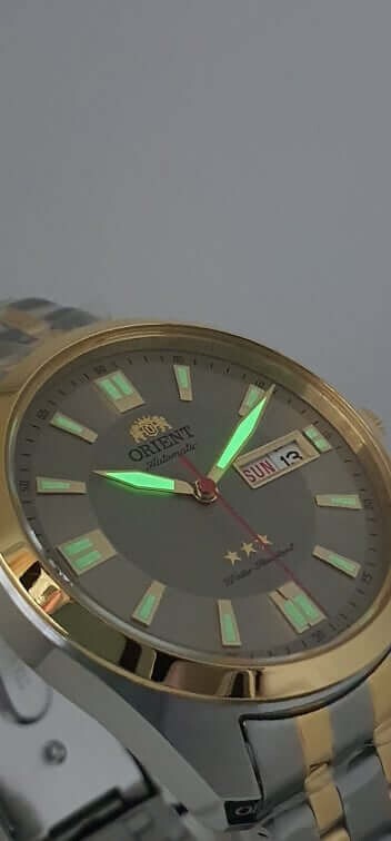 Pre-owned Orient Tristar Automatic Sab0c008k Grey Dial Luminous Tow Tone Made In Japan
