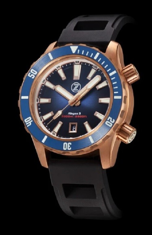 Pre-owned Zelos Abyss 3 3000m Bronze Black Sand 43mm Watch - Dealer & Warranty