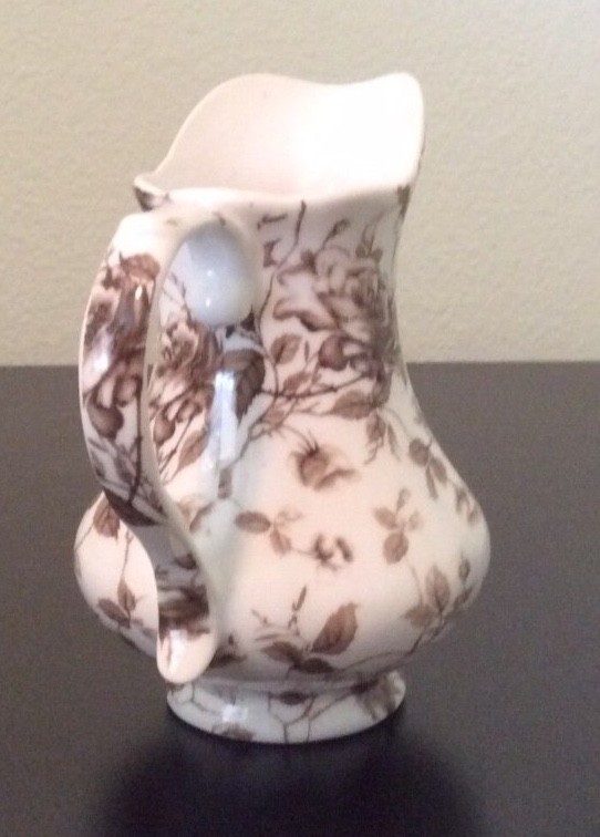 Decorative White Brown Rose Floral Pitcher Antique Reflections by J. Godinger&Co