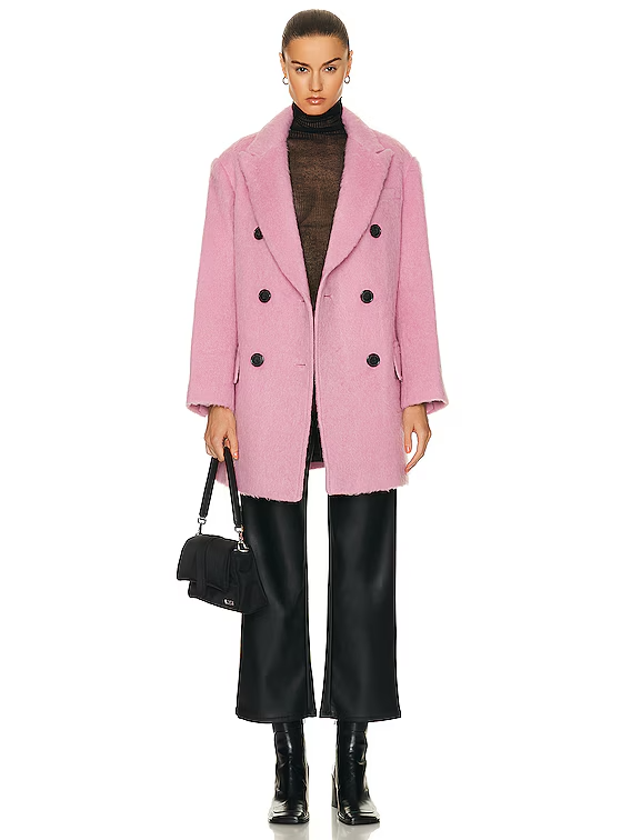STAND STUDIO Esme Wool Blend Jacket Women's 32 Pink Double Breasted Long Sleeve - Picture 1 of 14