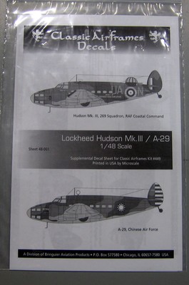 Classic Airframes Decals 48-001 1/48 Lockheed Hudson Mk.III/A-29