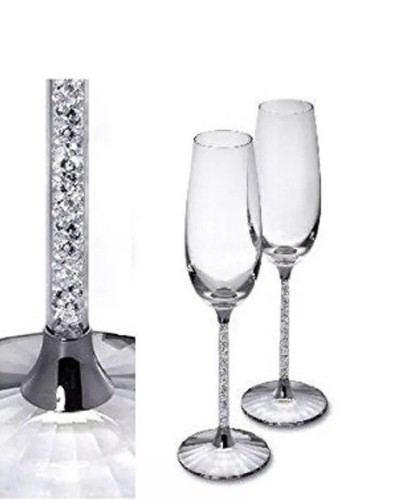 Swarovski Crystal Champagne Flutes Glasses Crystal Filled Set of 2