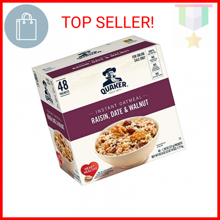 Quaker Instant Oatmeal, Raisin, Date and Walnut, Individual Packets, 48 Count