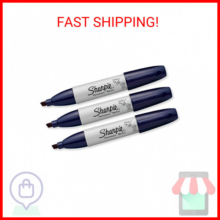 Sharpie Permanent Marker, Chisel Tip, Navy Blue, 3-Count