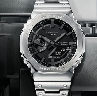 Pre-owned Casio G-shock Gmb2100d-1a Bluetooth Solar Powered Full Metal Silver Watch