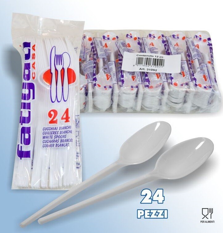 Set 12 Confezioni 24 Pezzi Cucchiaio In Plastica Bianca Monouso hmj
