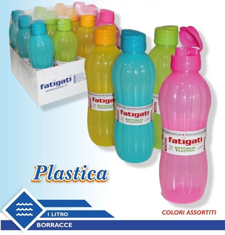 Set 12 Pezzi Bottiglie Borraccia In Plastica Colorata Da 1 Litro hmj