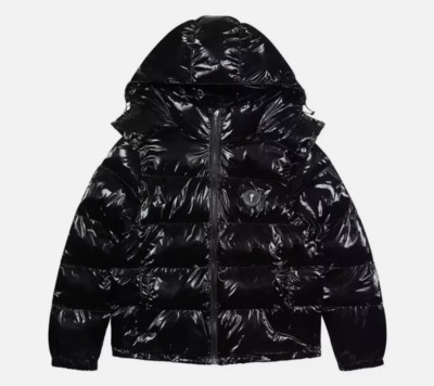 New Trapstar Irongate Gloss Black Puffer Jacket with Detachable Hood - NWT