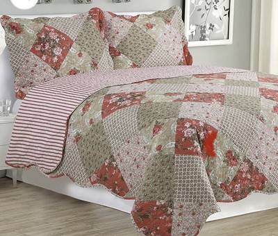 GLORY HOME DESIGN KING KIM - 3 Quilt Set - Floral & Stripe Reversal Brand New