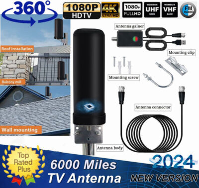 6000Mile Outdoor TV Antenna Digital HDTV 4K Amplifie Long Range 360° UHF VHF FM