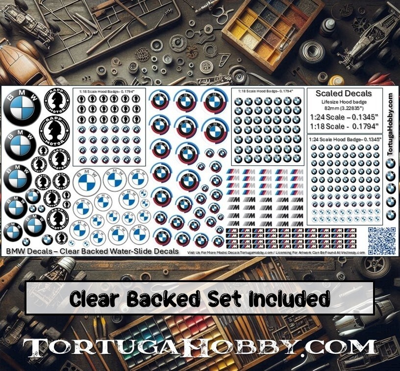 BMW Decals 1:24/1:64 or 1:18 Scale - Waterslide for Models, Derby Cars and More