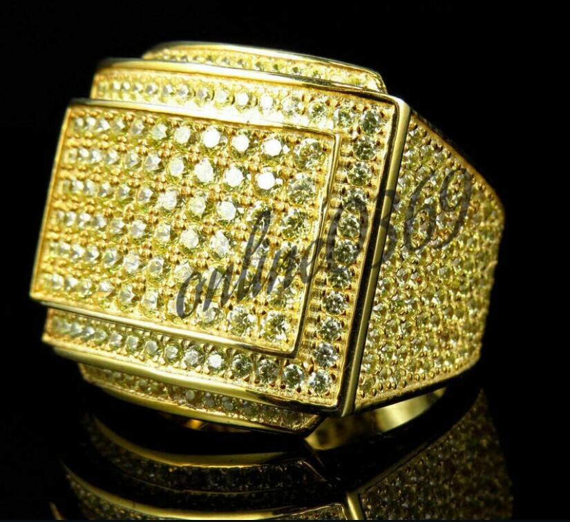 Pre-owned Online0369 1.5 Ct Rd Yellow Cubic Zirconia Mens Stylish Ring Yellow Gold Plated Silver