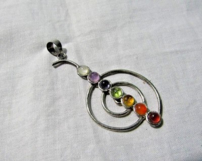  Cho Ku Rei Symbol 7 Chakra Metal Pendulum, Reiki Healing Dowsing Necklace.