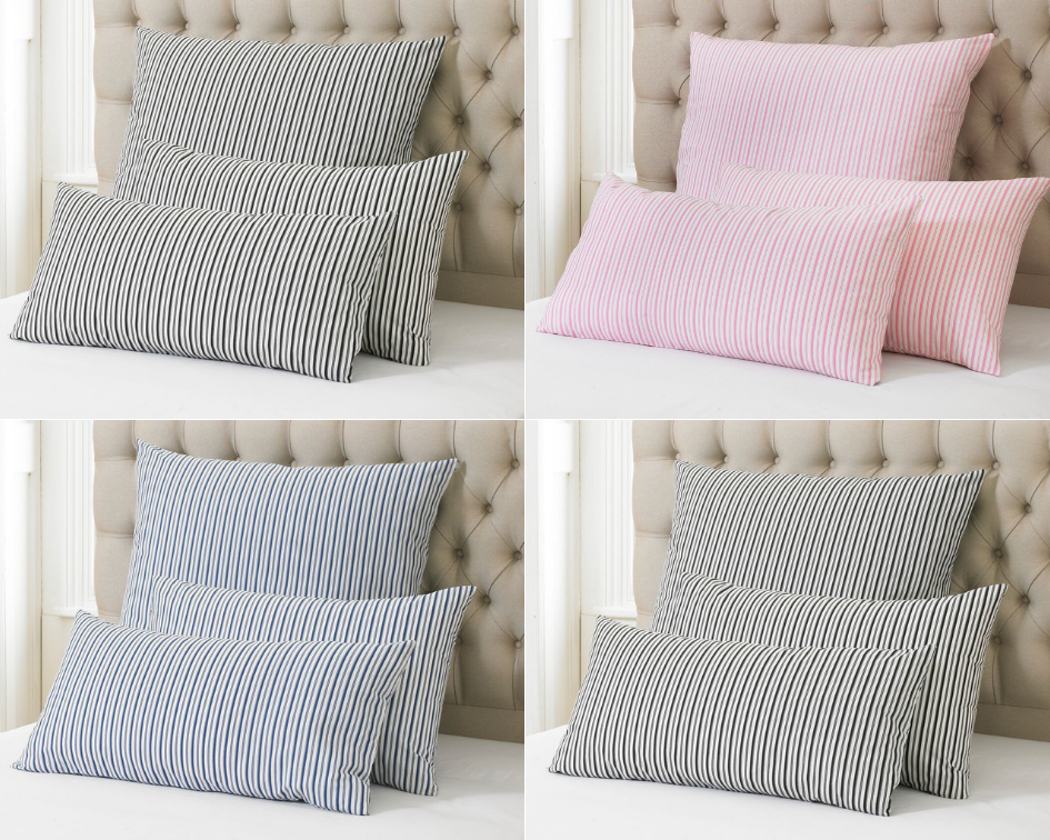 STRIPE PILLOW CASE PAIRS OF 2 BLUE BLACK PINK EUROPEAN GERMAN SIZE