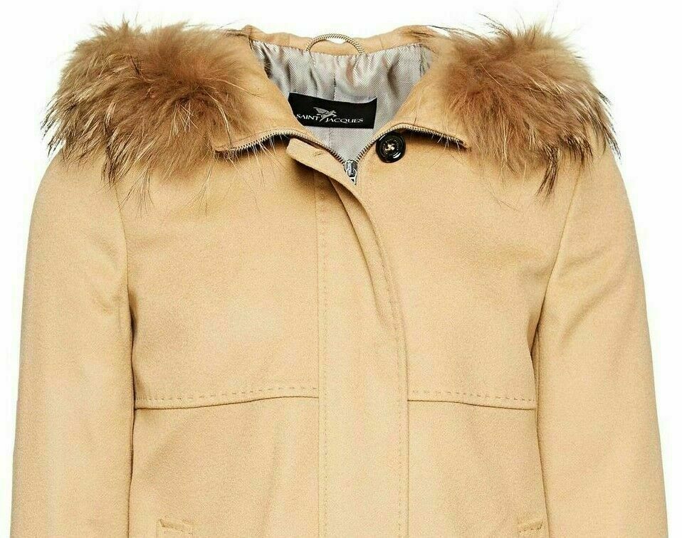 Pre-owned Saint Jacques Short Coat Fur Wool Cashmere Jacket Parka 42 Xl In Brown