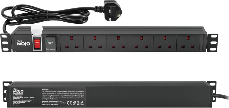 Tecmojo 6 Way 19'' Rack Mount PDU 13A Switched Power Distribution Unit, Wall Mou