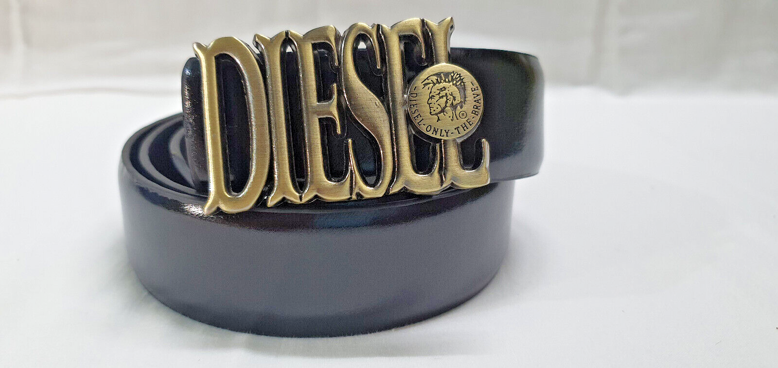 DIESEL Black ベルト 85CM DIESEL (ディーゼル) レザー ロゴメタルループ ベルト B-Glossy