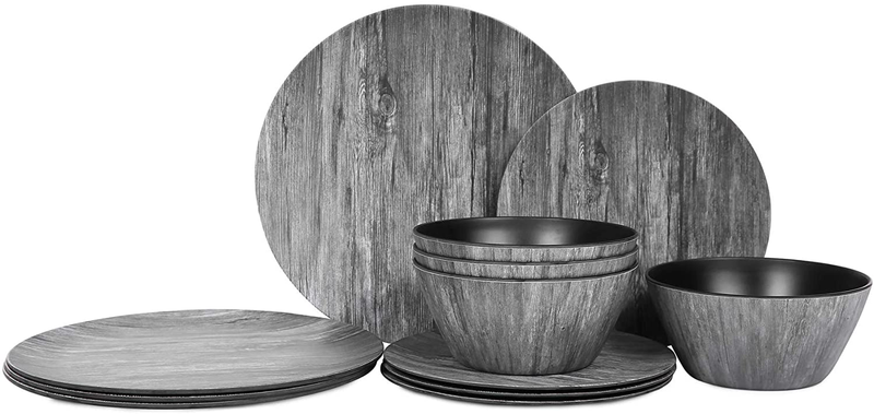 - 12pcs Melamine Dishes Dinnerware Set, Service For 4, Nons