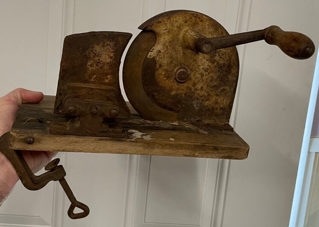 Antique Verchromt Hand Crank Meat Slicer Rare Primitive Decor