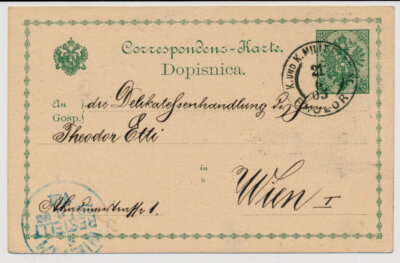 BOSNIA 1903 5h KARTE, PROZOR nach WIEN.