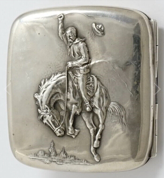 Sterling Silver Detailed Cowboy Southwest Themed Cigarette Case