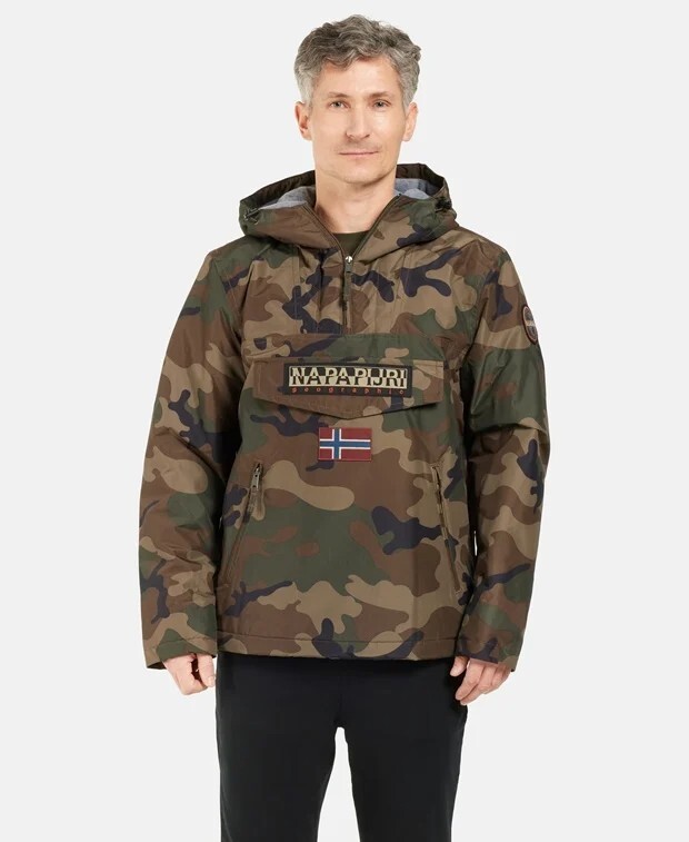 Pre-owned Napapijri Men's S-xxl, Camo Coat-antartica Warm Hooded Anorak Jacket In Multicolor
