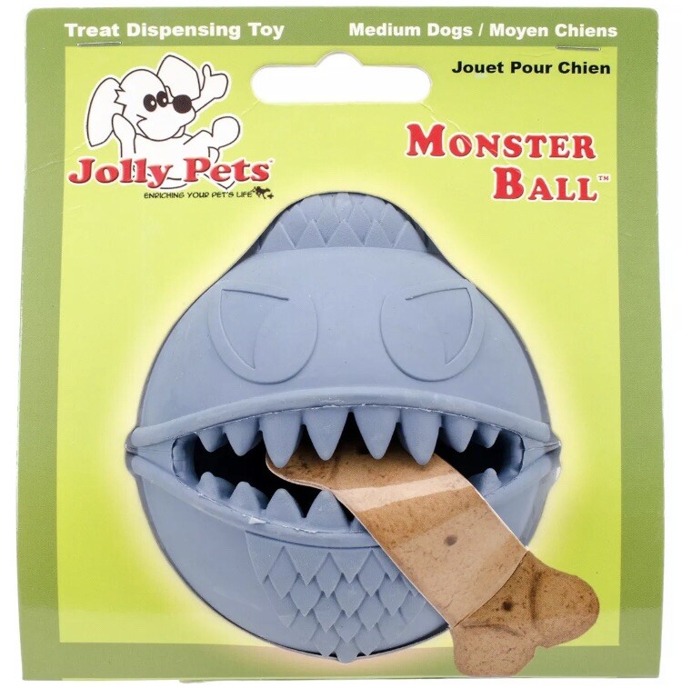 Jolly Pets Monster Ball 3.5 Inch Blue | Treat Hiding Rubber 