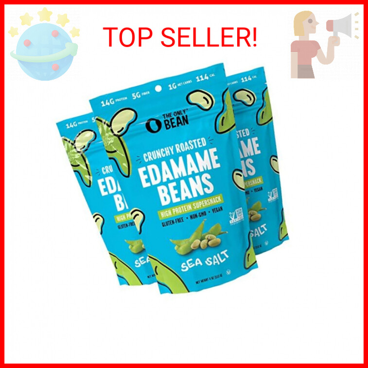 The Only Bean - Crunchy Roasted Edamame Beans (Sea Salt) - Keto Snacks (2g Net)