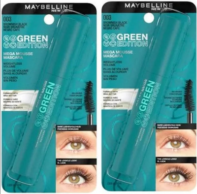 2 Pack Maybelline Green Edition Mega Mousse Mascara - Brownish Black - NIB!