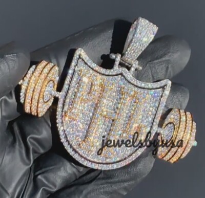 Pre-owned Nsg Real Iced Flawless Moissanite Men's Customize Any Letter Pendant Two Tone Plated In White