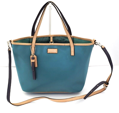 Coach F25663 Park Metro Saffiano Leather Teal/Tan Tote/Crossbody Bag Rare  Used | eBay