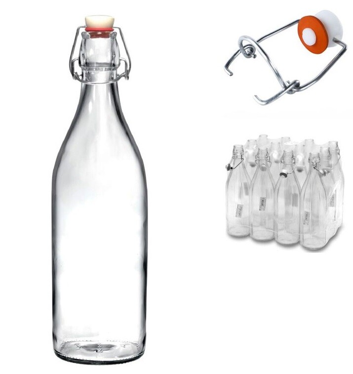 Set 12 Pezzi Bottiglie Bottigline Vetro Trasparente Con Tappo Liscia 1Lt sus