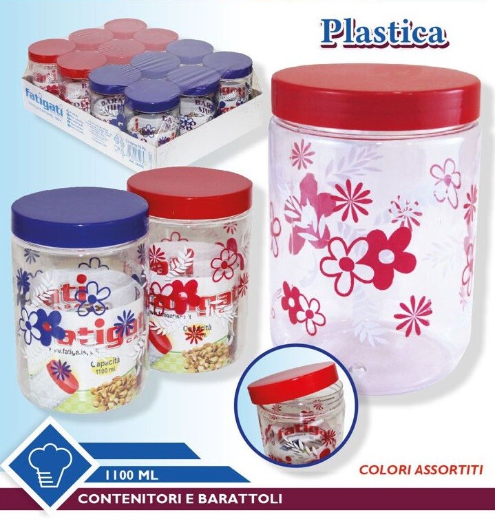 Set 12 Pezzi Contenitore Barattolo In Plastica Con Coperchio 1100ml dfh