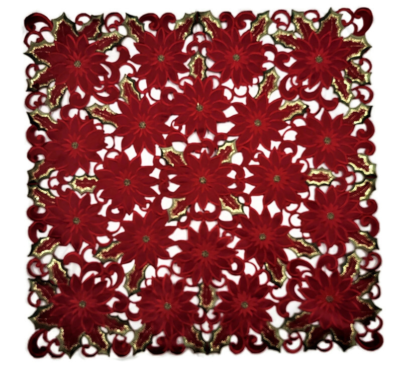 Doily Boutique Table Runner, Dresser Scarf, or Doily Christmas Red Poinsettias