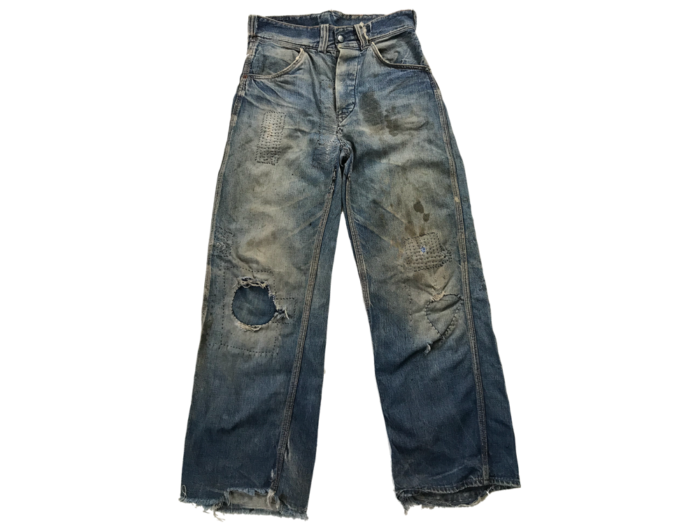 s Indigo Denim Distressed Chore Work Pants Jeans Cinch Sashiko