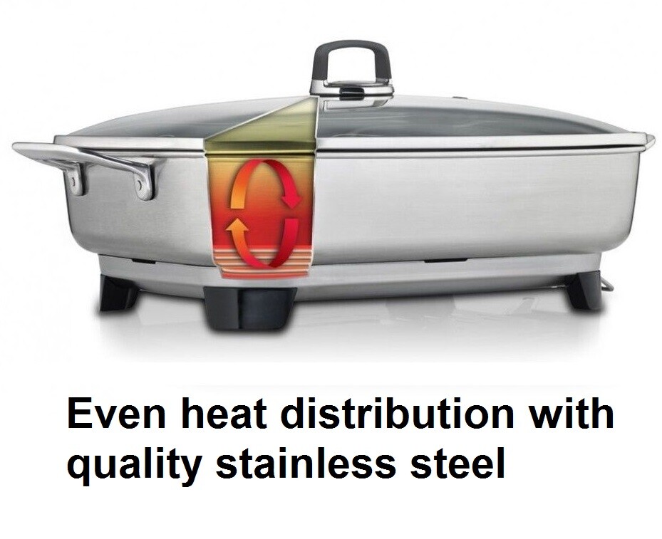 Sunbeam Electric Frypan Stainless Steel Skillet Deep Pan Frying Roast