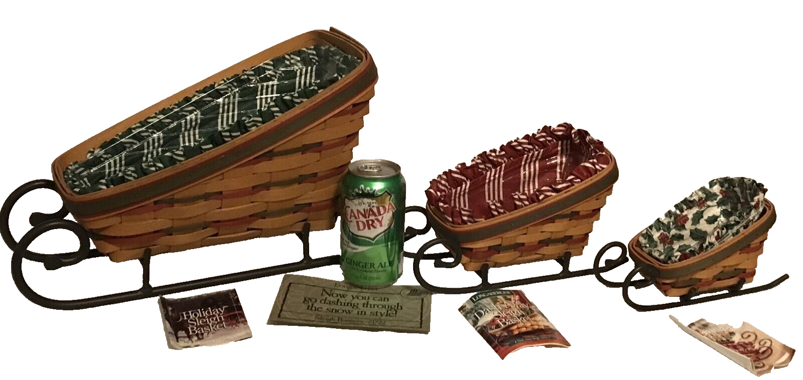 ロンガバーガー Sleigh Basket ソリ クリスマス 3 Longaberger Sleigh Basket 1999 Holiday 1998 Dash Away 1999